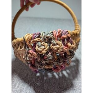 Hanging Wicker Rattan Knotted Rope Basket Planter Wall Door Hanger Vintage Retro